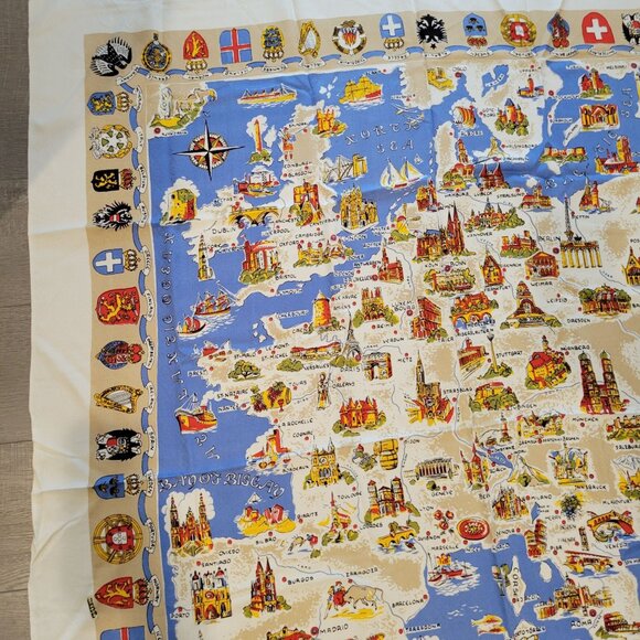 Europe Map Tablecloth Country Crests Border Made in Germany - Picture 2 of 10